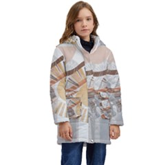 Boho Background Leaves Botanical Kids  Hooded Longline Puffer Jacket