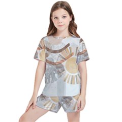 Boho Background Leaves Botanical Kids  T-shirt And Sports Shorts Set