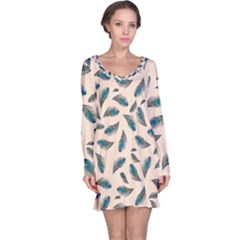 Background Palm Leaves Pattern Long Sleeve Nightdress