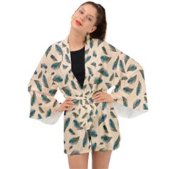 Background Palm Leaves Pattern Long Sleeve Kimono