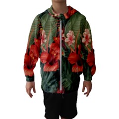 Tropical Flower Bloom Kids  Hooded Windbreaker by Maspions