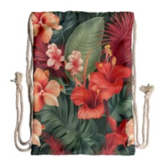Tropical Flower Bloom Drawstring Bag (large) by Maspions