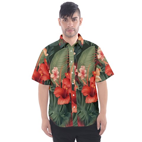 Tropical Flower Bloom Men s Short Sleeve Shirt by Maspions