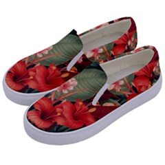 Tropical Flower Bloom Kids  Canvas Slip Ons