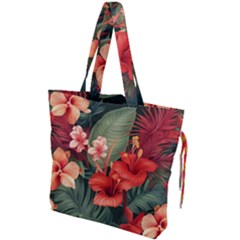 Tropical Flower Bloom Drawstring Tote Bag by Maspions