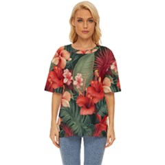 Tropical Flower Bloom Oversized Basic T-shirt