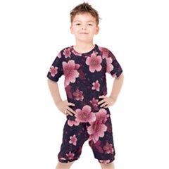 Flower Sakura Bloom Kids  T-shirt And Shorts Set