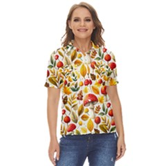 Mushroom Autumn Fall Women s Short Sleeve Double Pocket Shirt