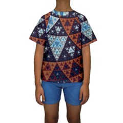 Fractal Triangle Geometric Abstract Pattern Kids  Short Sleeve Swimwear