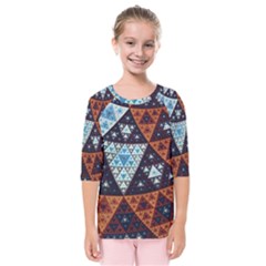 Fractal Triangle Geometric Abstract Pattern Kids  Quarter Sleeve Raglan T-shirt