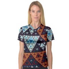 Fractal Triangle Geometric Abstract Pattern V-neck Sport Mesh T-shirt