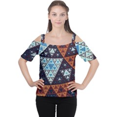 Fractal Triangle Geometric Abstract Pattern Cutout Shoulder T-shirt