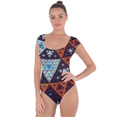 Fractal Triangle Geometric Abstract Pattern Short Sleeve Leotard 