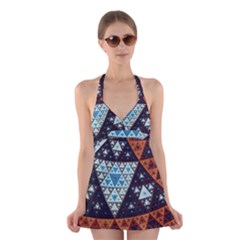 Fractal Triangle Geometric Abstract Pattern Halter Dress Swimsuit 