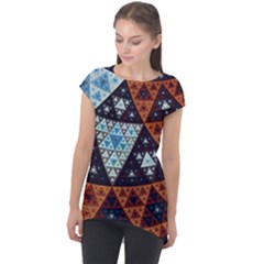 Fractal Triangle Geometric Abstract Pattern Cap Sleeve High Low Top