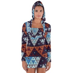 Fractal Triangle Geometric Abstract Pattern Long Sleeve Hooded T-shirt