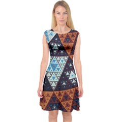 Fractal Triangle Geometric Abstract Pattern Capsleeve Midi Dress