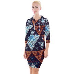 Fractal Triangle Geometric Abstract Pattern Quarter Sleeve Hood Bodycon Dress