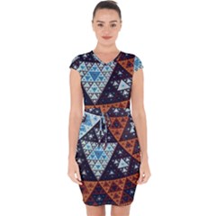 Fractal Triangle Geometric Abstract Pattern Capsleeve Drawstring Dress 