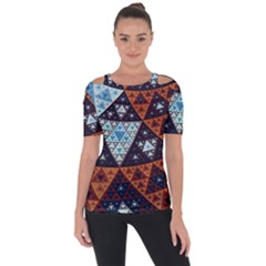Fractal Triangle Geometric Abstract Pattern Shoulder Cut Out Short Sleeve Top