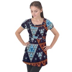 Fractal Triangle Geometric Abstract Pattern Puff Sleeve Tunic Top