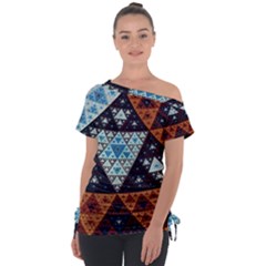 Fractal Triangle Geometric Abstract Pattern Off Shoulder Tie-up T-shirt