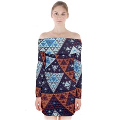 Fractal Triangle Geometric Abstract Pattern Long Sleeve Off Shoulder Dress