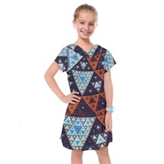 Fractal Triangle Geometric Abstract Pattern Kids  Drop Waist Dress