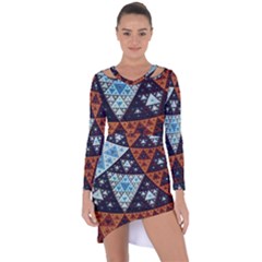 Fractal Triangle Geometric Abstract Pattern Asymmetric Cut-out Shift Dress