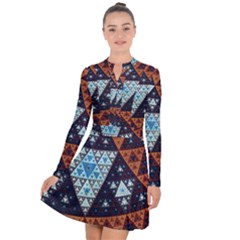 Fractal Triangle Geometric Abstract Pattern Long Sleeve Panel Dress