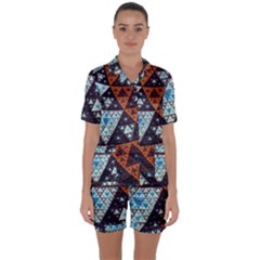 Fractal Triangle Geometric Abstract Pattern Satin Short Sleeve Pajamas Set