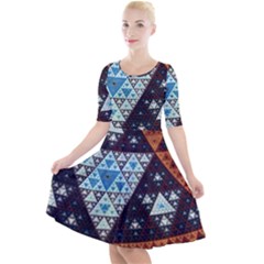 Fractal Triangle Geometric Abstract Pattern Quarter Sleeve A-line Dress