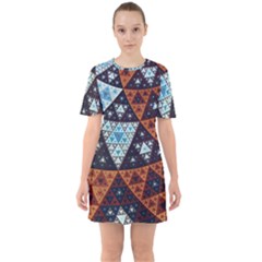 Fractal Triangle Geometric Abstract Pattern Sixties Short Sleeve Mini Dress