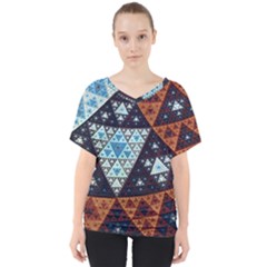 Fractal Triangle Geometric Abstract Pattern V-neck Dolman Drape Top