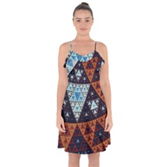 Fractal Triangle Geometric Abstract Pattern Ruffle Detail Chiffon Dress