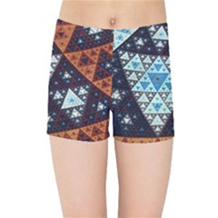 Fractal Triangle Geometric Abstract Pattern Kids  Sports Shorts by Cemarart
