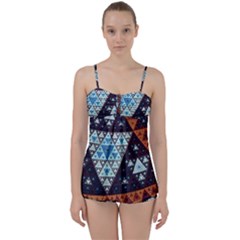 Fractal Triangle Geometric Abstract Pattern Babydoll Tankini Set