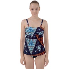 Fractal Triangle Geometric Abstract Pattern Twist Front Tankini Set