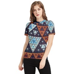 Fractal Triangle Geometric Abstract Pattern Women s Short Sleeve Rash Guard