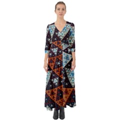 Fractal Triangle Geometric Abstract Pattern Button Up Boho Maxi Dress