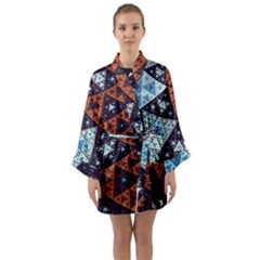 Fractal Triangle Geometric Abstract Pattern Long Sleeve Satin Kimono