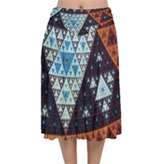 Fractal Triangle Geometric Abstract Pattern Velvet Flared Midi Skirt