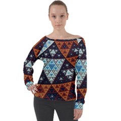 Fractal Triangle Geometric Abstract Pattern Off Shoulder Long Sleeve Velour Top