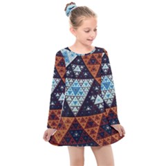 Fractal Triangle Geometric Abstract Pattern Kids  Long Sleeve Dress