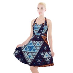 Fractal Triangle Geometric Abstract Pattern Halter Party Swing Dress 