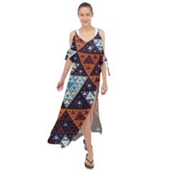 Fractal Triangle Geometric Abstract Pattern Maxi Chiffon Cover Up Dress