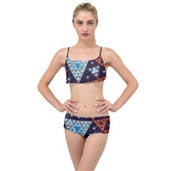 Fractal Triangle Geometric Abstract Pattern Layered Top Bikini Set by Cemarart