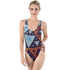 Fractal Triangle Geometric Abstract Pattern High Leg Strappy Swimsuit