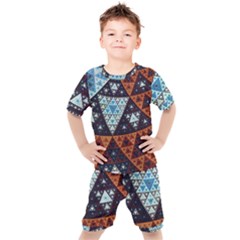 Fractal Triangle Geometric Abstract Pattern Kids  T-shirt And Shorts Set