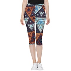 Fractal Triangle Geometric Abstract Pattern Inside Out Lightweight Velour Capri Leggings 